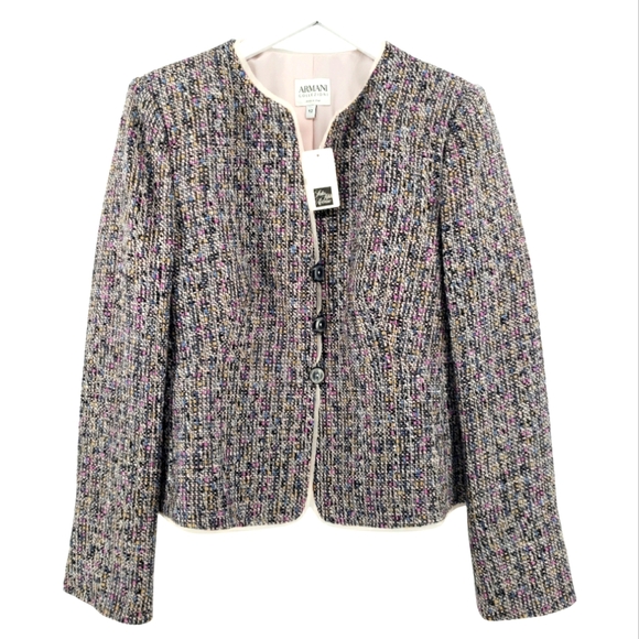 Armani Collezioni NWT 3 Button Blazer Size 12 Black Pink Multi Retail $1,125 - Picture 1 of 12